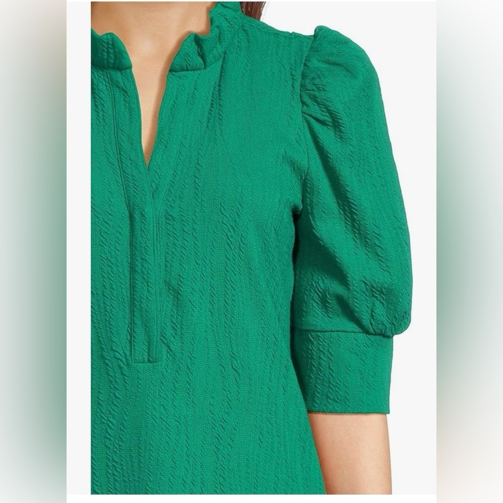 Lilly Pulitzer size M Elsey Knit Top green ruffle collar puff sleeves. - Picture 5 of 14